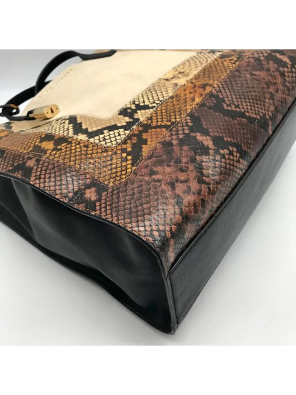 Marc Jacobs Black Snake Embossed Leather Grind Shopper Tote Bag
